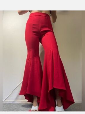 Zara Red High-Waist Flared Palazzo Pants Salsa
